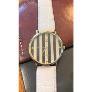 Women's 40mm Gold Tone Charming Charlie Watch, Striped Face with Black Band